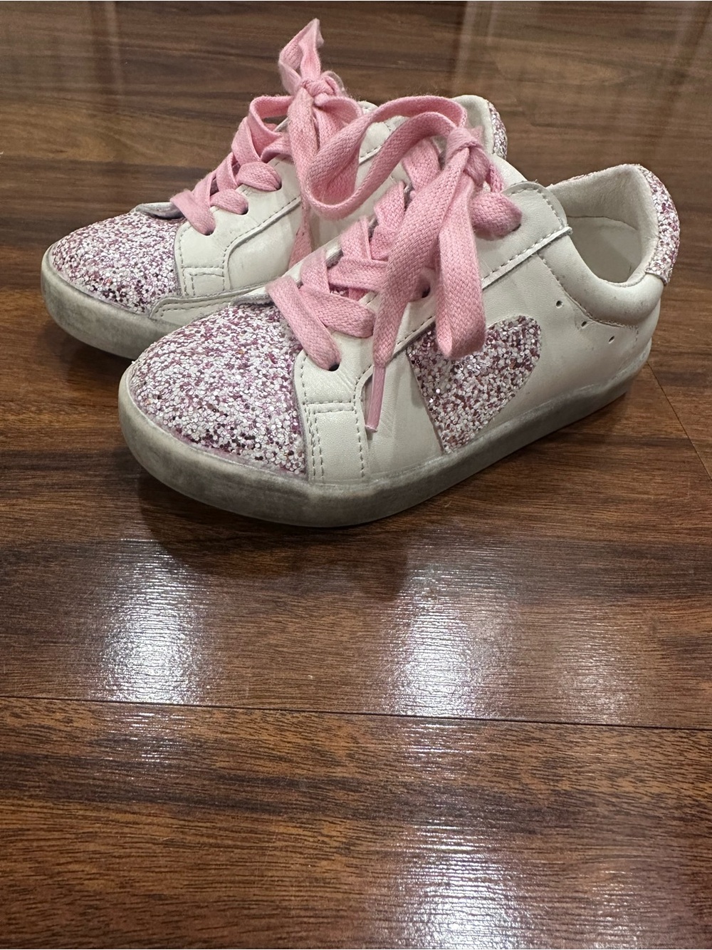 SweetHoney Pink and White Glitter Heart Kids size 8 Sneakers